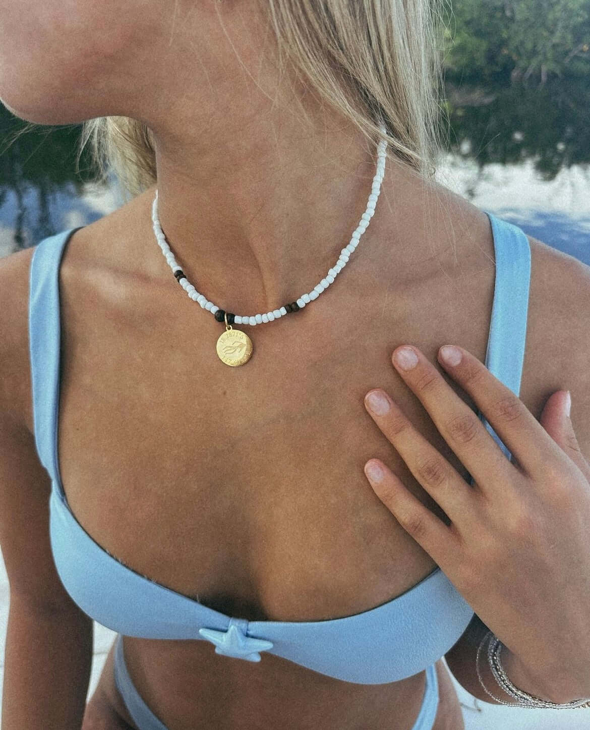 Aquarius Reef unisex beaded choker necklaces, featuring choker necklace 'Coconut'. 