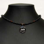 Aquarius Reef's silver 'Dare' choker - a black and silver unisex beaded choker necklace from Aquarius Reef's Classic collection, featuring a pendant with coordinates of the Great Barrier Reef.